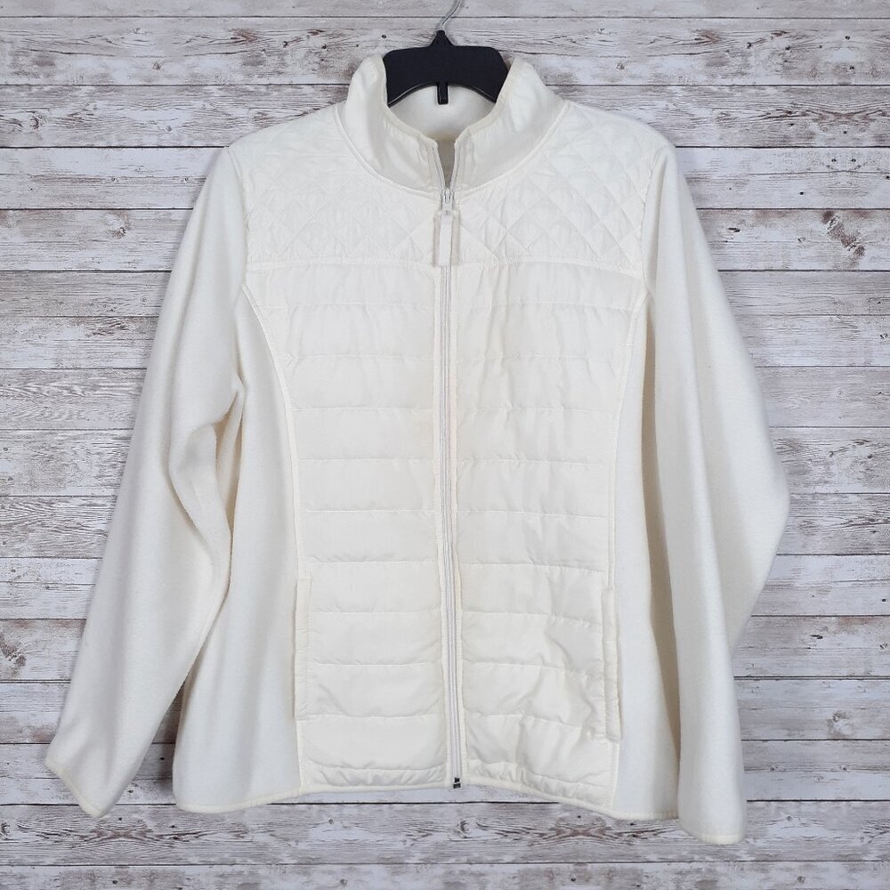 Made for Life Womens Fleece Jacket PXL Quilted Ivory Zip Lightweight 900